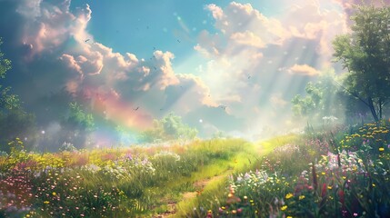 Obraz premium Beautiful Blue Skies with Nature, Bright Moon ,Cloud ,Beach scenery, Tree, night -Anime concept Background