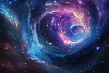 Obraz premium A cosmic themed digital artwork featuring a vortex of glowing stars and swirling galaxies, giving the impression of being pulled into a deep space portal.