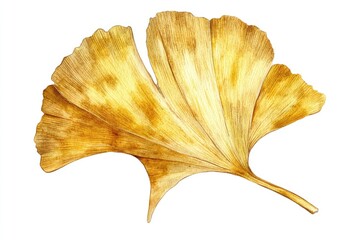 Fototapeta premium A golden ginkgo leaf painted in watercolor, delicate and organic, isolated