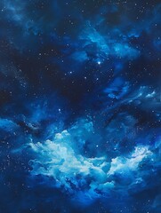 Fototapeta premium Beautiful Blue Skies with Nature, Bright Moon ,Cloud ,Beach scenery, Tree, night -Anime concept Background