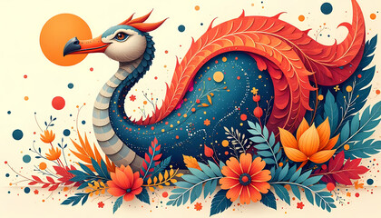 Fototapeta premium Dodo Bird in a Floral Paradise