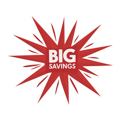 Bright red BIG SAVINGS starburst design with dynamic shape, perfect for sales, promotions, and marketing banners