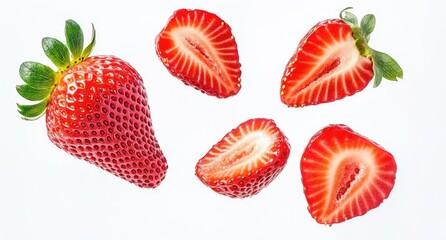 Fresh Strawberries Sliced, White Background