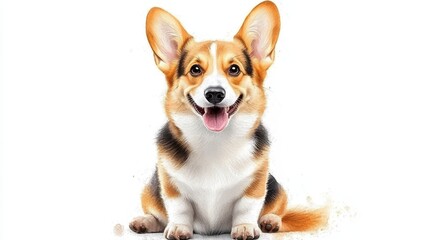 Adorable Corgi Dog Sitting with Happy Expression on White Background