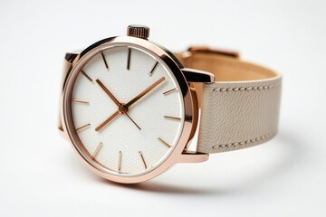 Sleek Rose Gold Watch with Beige Leather Strap