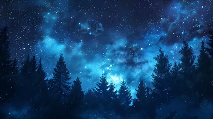 Beautiful Blue Skies with Nature, Bright Moon ,Cloud ,Beach scenery, Tree, night -Anime concept Background