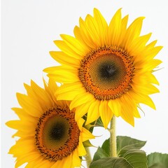 Obraz premium Two sunflowers close-up against white