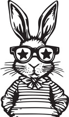 black and white bunny with glasses