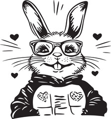 black and white cartoon rabbit