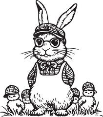 Easter bunny with chickens