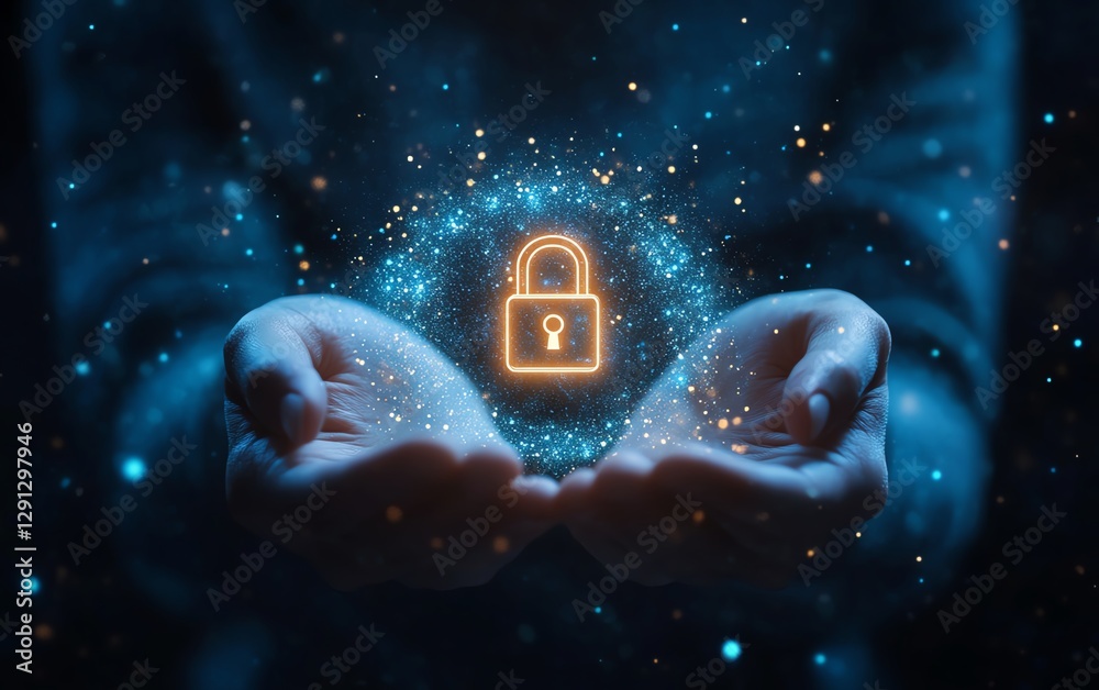 Aufkleber stunning illustration of a person holding a glowing lock icon, showcasing cybersecurity and digital 