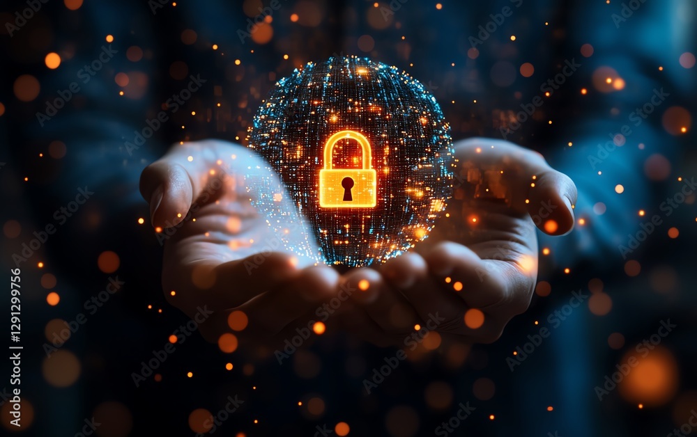 Leinwandbilder digital concept of a businessperson displaying a glowing virtual lock, representing cybersecurity, d