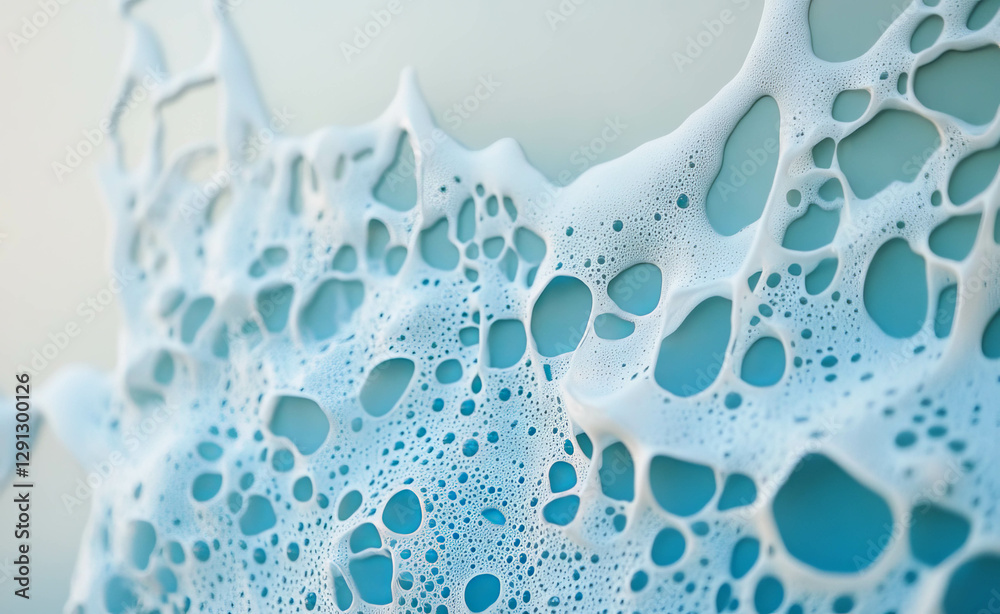 Poster close up of suds and soap bubbles on glass surface during window cleaning