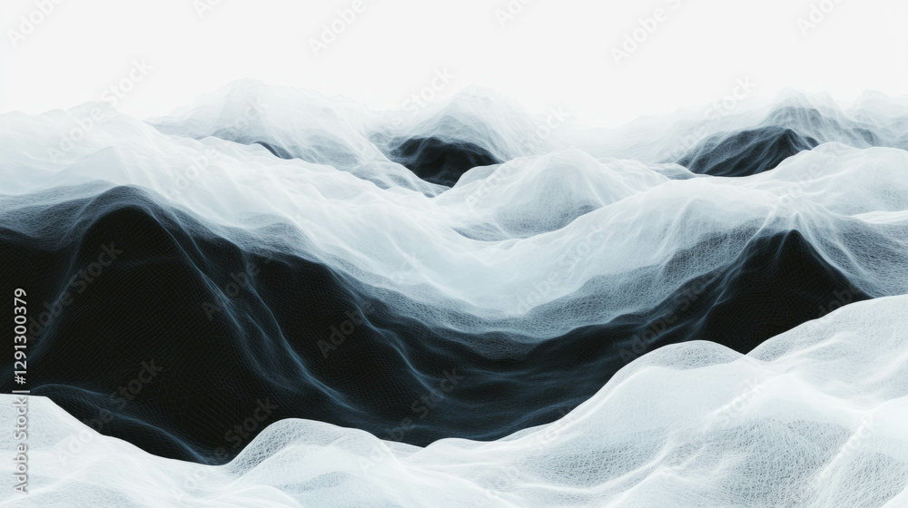 Poster abstract fractal landscape with textured waves for design and decoration