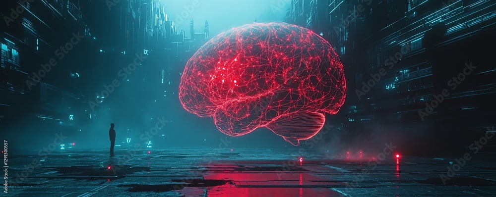 Poster illustration of a glowing brain model with neural activity