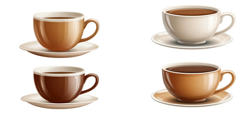 Obraz premium Tea cup icon set brown and white color scheme transparent background PNG