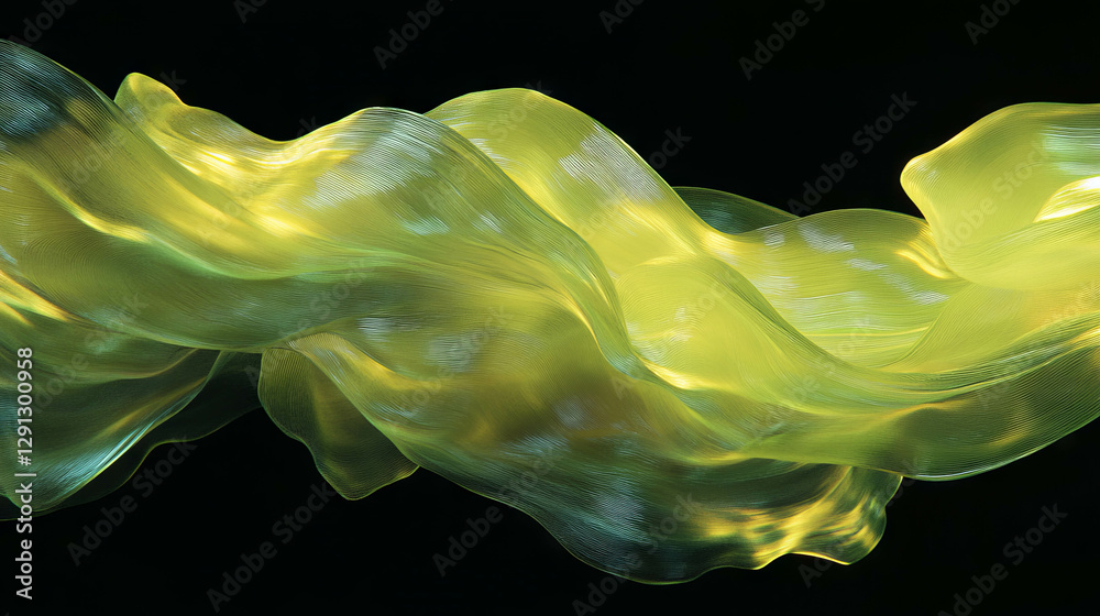 Poster abstract fluid motion with flowing green and yellow textures for creative design