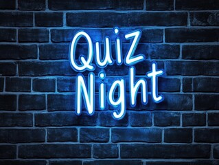 Obraz premium Quiz night neon sign glowing on brick wall