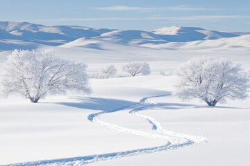 Fototapeta premium Winter landscape with -covered trees mountain view