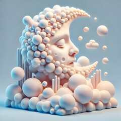 Experience Tranquility: 3D Rover Reclines Amid Soft Knoll and Drifting White Masses, Merging Pastel Gradients and Calming Breezes for a Serene Visual Escape
