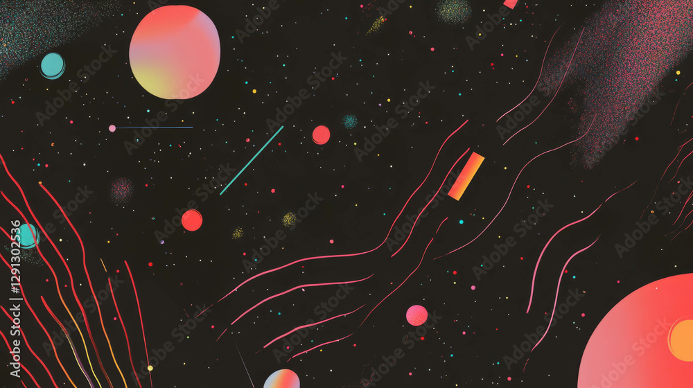 Poster Cosmic abstraction with colorful shapes and squiggles in space theme