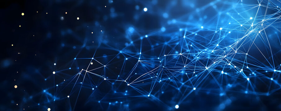 Blue technology background with network connections and digital data connection, web banner design for tech online site or social media promotion of product service on the dark blue background. . glow