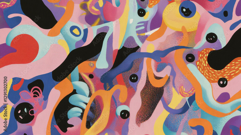Poster vibrant abstract design with colorful shapes and squiggles for creative projects