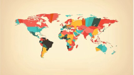 Obraz premium A colorful world map with countries outlined in black.