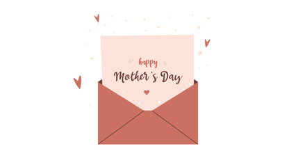 Happy Mother's Day concept.Mother's day greeting card. Festive greeting poster. Envelope with letter, flowers and hearts.I love you,Mom.