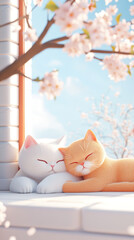 Cats Under Cherry Blossoms