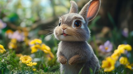 Fototapeta premium Cute Rabbit in a Flower Meadow