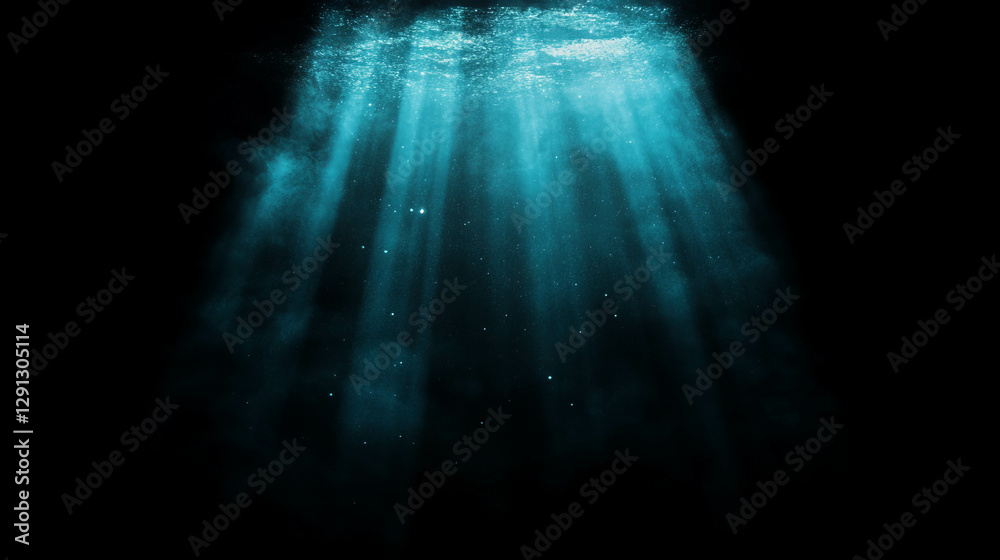Poster Mysterious underwater blue light with floating particles effect for design and background
