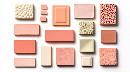 Minimalist Geometric Color Block Arrangement In Pink, Peach And Beige Tones On White Background With Spaces