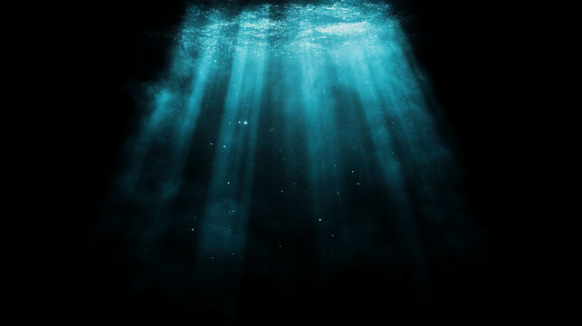Mysterious underwater blue light with floating particles effect for design and background