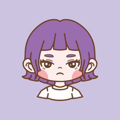 Cute anime girl with sad face. Vector illustration in cartoon style.