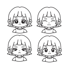 set of cute little girls avatars characters vector illustration design in black and white