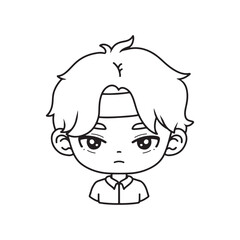 cute little boy face anime cartoon character vector illustration thick line design