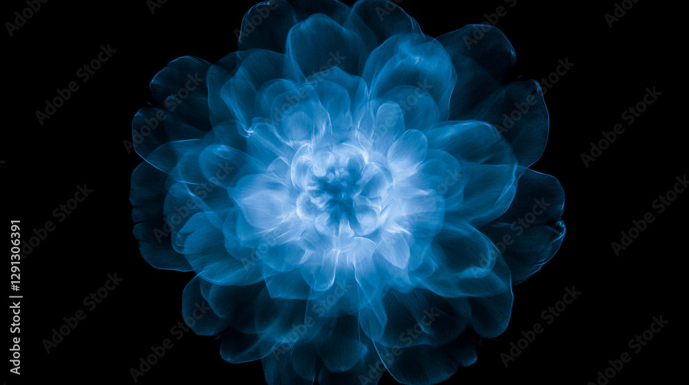 Poster mesmerizing blue abstract shapes forming floral pattern on dark background