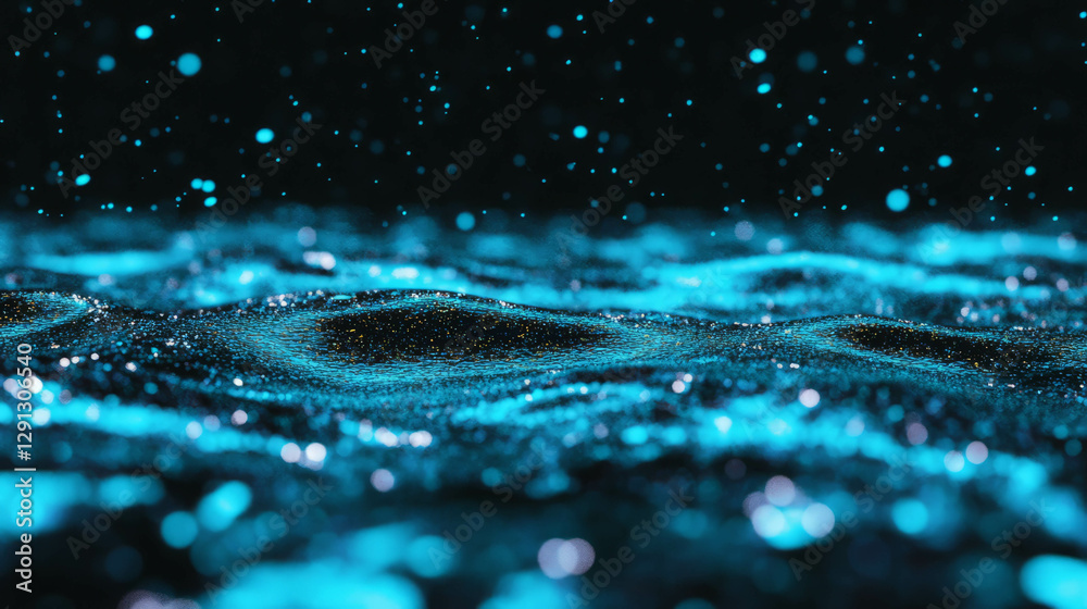 Poster Mesmerizing blue light reflections on water surface for abstract design concepts
