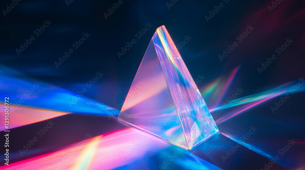 Poster captivating light refraction through a prism with vibrant blue spectrum for creative design