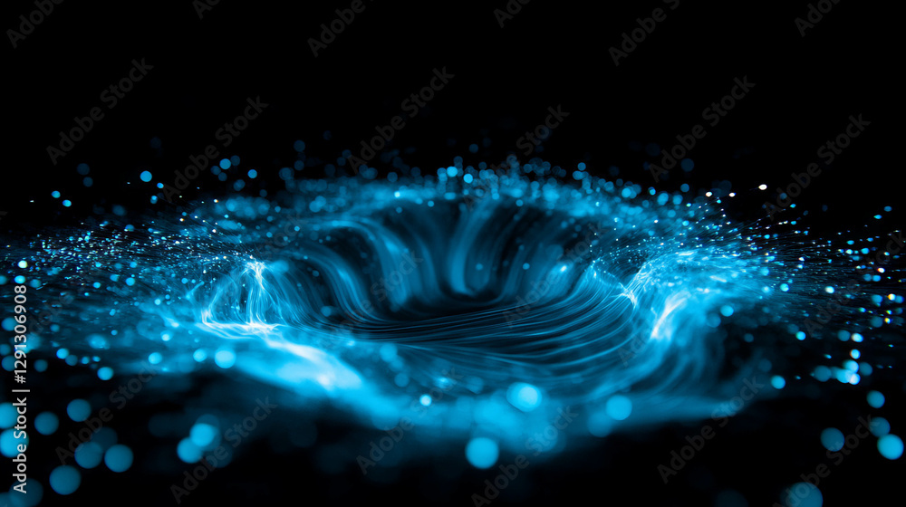 Poster abstract blue light vortex with dynamic glowing particles for modern design