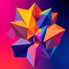 Floating Cluster of Vibrant Triangular Prisms in Hot Pink, Orange, and Deep Blue Gradient&rdquo; &ldquo;Racimo flotante de prismas triangulares vibrantes en degradado de rosa intenso, naranja y azul 