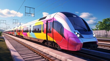 Fototapeta premium A photo of a colorful modern commuter train.