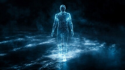 Obraz premium Digital Human Walking on a Glowing Surface