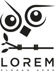  The owl logo icon is black with a minimalist and sharp design, reflecting wisdom, mystery and sharpness of vision. The silhouette is firm with striking eye details, giving the impression
