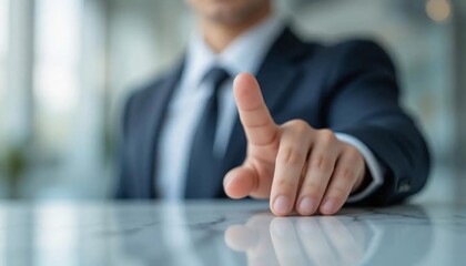 Business Professional Pointing or Pressing in a Modern Office Environment