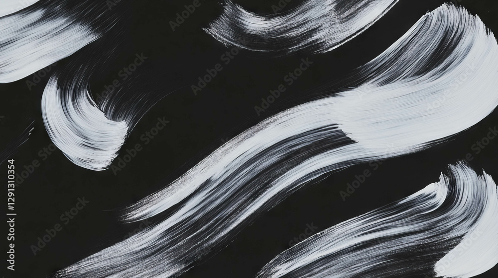Poster abstract background with dynamic white brushstrokes on black for modern design
