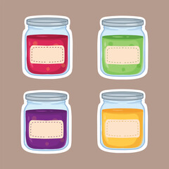 Set of glass jars with jam. Vector illustration in cartoon style.
