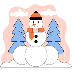 Cheerful Snowman Winter Holiday Illustration: Cute, Orange Hat.