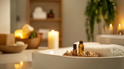 Hypertension patient enjoying a relaxing bath with essential oils. Featuring stress relief and self-care